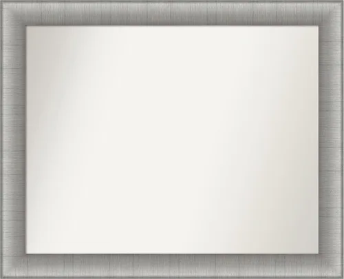 Vista 129 de Amanti Art Espejo de baño plateado para sobre el fregadero, 28 x 37 pulgadas, elegante espejo rectangular de peltre cepillado, marco de madera
