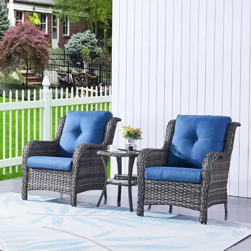 Vista 46 de HUMMUH Juego de 2 sillas de mimbre para patio, sillas de comedor de ratán de polietileno para exteriores, con cojines de asiento de 4 pulgadas