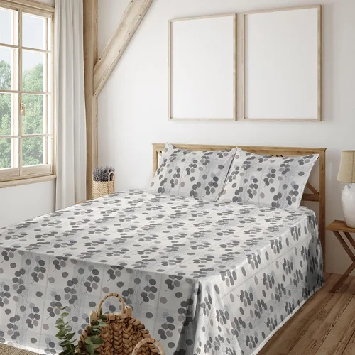 Vista 33 de Ambesonne Floral Sheet Set, Nature Themed Oversimplified Blossom Shaped Pattern Print Artwork, Fitted and Flat Sheet with Pillowcases Bedding Accent