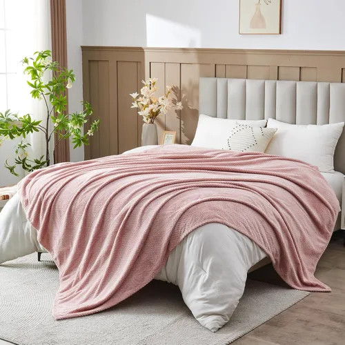 Vista 52 de NEWCOSPLAY Manta de Tiro Súper Suave Aqua Franela Sedosa Premium Fleece con Patrón de Hojas Ligera Manta de Cama para Uso en Todas las Estaciones