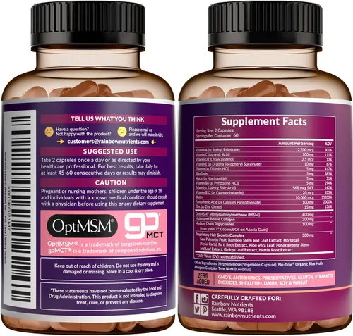 Vista 8 de Vitaminas para el crecimiento del cabello para mujeres Biotina 10,000 mcg, colágeno, OptiMSM® patentado, goMCT®, Saw Palmetto Regenera