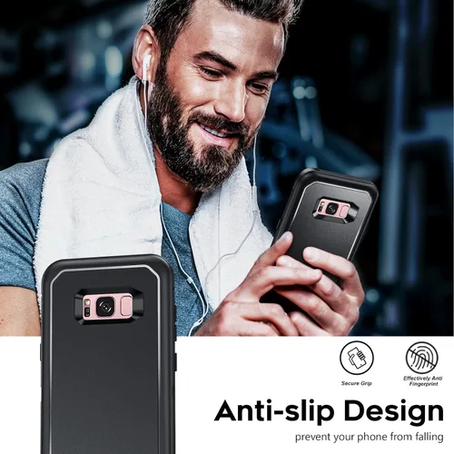 Vista 7 de LeYi Funda compatible con Galaxy S8: no compatible con S8 Plus: cubierta exterior de goma 3 en 1 de cuerpo completo a prueba de golpes, resistente