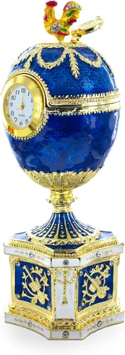 Vista 4 de 1904 Kelch Chanticleer Blue Esmalte Royal Imperial Huevo de Pascua con Reloj