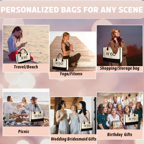 Vista 7 de 30th/40th/50th/60th/70th Birthday Gift Canvas Tote Bag for Women, Keepsake Beach Bag Party Birthday for Her