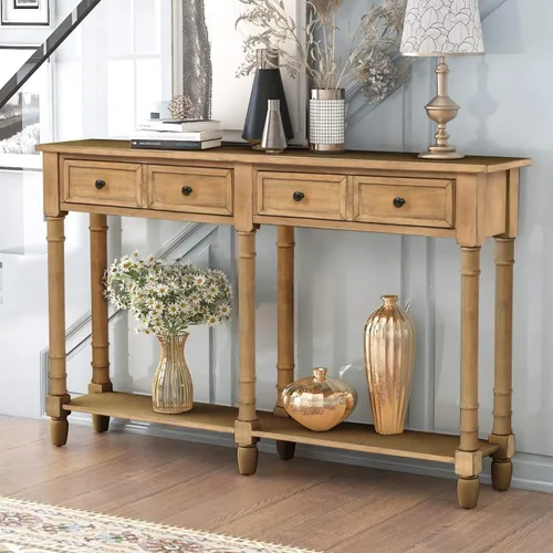 Vista 19 de Quarte Elegante mesa consola con tres cajones de almacenamiento, mesa de sofá extra larga para entrada, pasillo, sala de estar, vestíbulo, pasillo