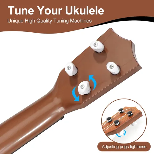 Vista 3 de Raimy Guitarra ukelele de 17 pulgadas para niños, 4 cuerdas, mini guitarra para niños, instrumentos musicales, juguetes educativos con púas