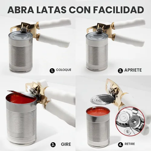 Vista 6 de Zulay Kitchen Abrelatas manual de acero inoxidable resistente con abridor de botellas, abrelatas manual a prueba de óxido con perilla giratoria