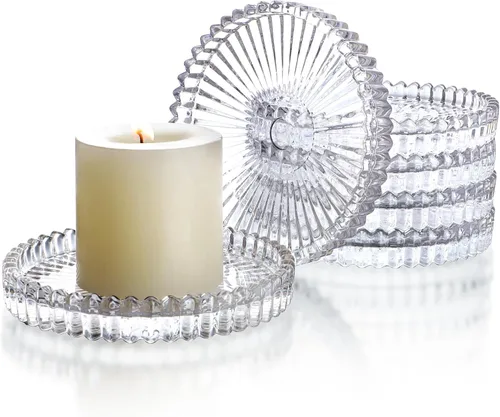 Vista 10 de Platos de vela de cristal, plato de vela de cristal negro, plato portavelas de cristal, pequeños posavasos redondos de vidrio para centro de mesa