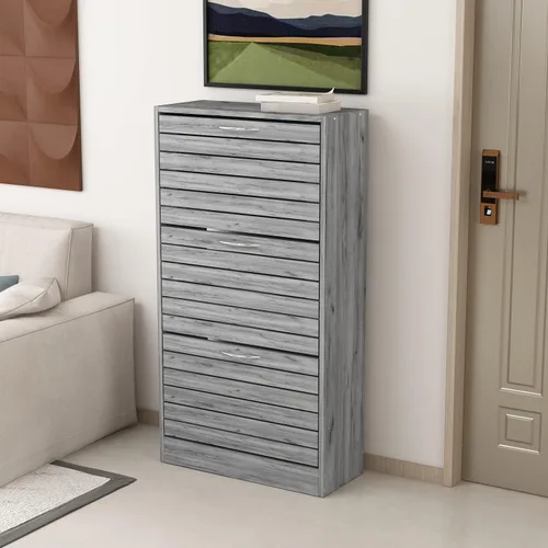 Vista 8 de Homsee Armario de almacenamiento de zapatos de 3 cajones con puertas de rejilla, zapatero de madera de 3 niveles organizador para entrada