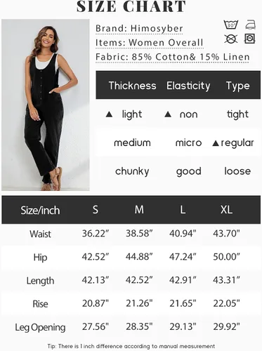 Vista 6 de Himosyber Overol de algodón y lino para mujer, con tirantes ajustables, con botones, pantalón largo