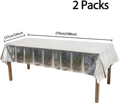 Vista 4 de GREATRIL Cortinas con flecos de lámina dorada, 2 paquetes y manteles plateados para fiestas, 2 paquetes para decoración de fondo de fiesta