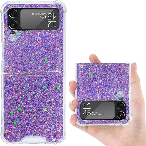 Vista 24 de Funda para Samsung Galaxy Z Flip 3 con purpurina, bonita funda transparente con diseño, brillante, reflectante, con destellos, cubierta de teléfono