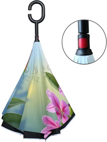 Vista 3 de ALAZA - Paraguas invertido de colibrí pequeño de doble capa, resistente al agua, resistente al viento, con mango en forma de C para automóvil