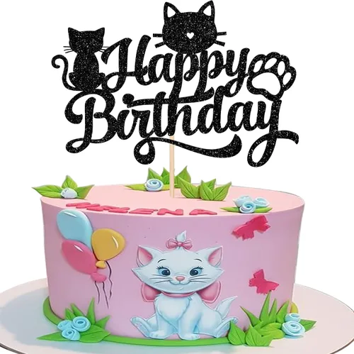 Vista 12 de Paquete de 24 adornos para cupcakes de gato y miau, con purpurina negra, para gatitos, gatos, cupcakes, alimentos, amantes de los gatos, temática