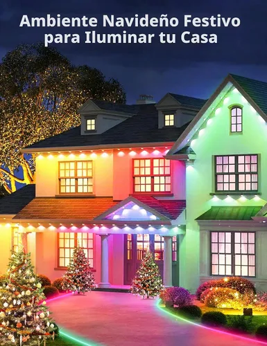 Vista 2 de RGB+IC - Luces permanentes para exteriores para jardín de casa, 50 pies, luces de alero inteligente, luces de cadena, IP67 impermeable