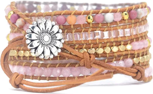 Vista 24 de ZOSOJONA - Pulseras bohemias hechas a mano de piedra natural, que dan vuelta, con cuentas de cristal de turquesa