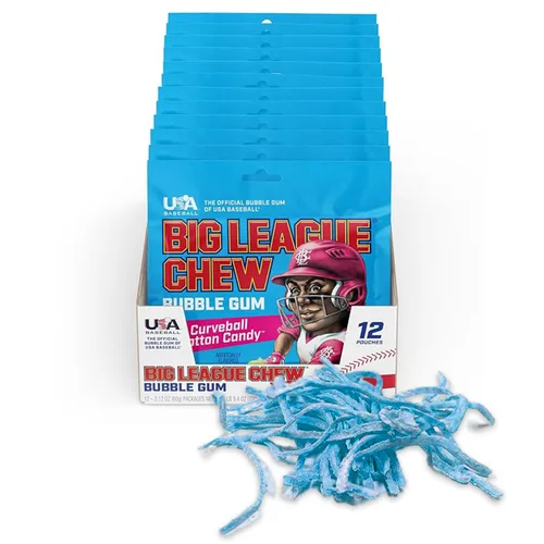 Vista 16 de Big League Chew Big Rally Blue - Goma de mascar de frambuesa azul intenso Perfecto para juegos de béisbol, equipos, concesiones, fiestas y más
