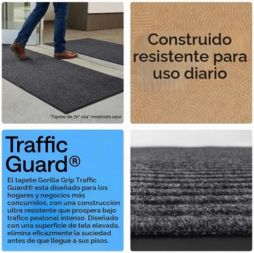 Vista 3 de Gorilla Grip - Tapete afelpado original de goma con perfil bajo, resistente, duradero, impermeable y fácil de limpiar para interior y exterior Gris