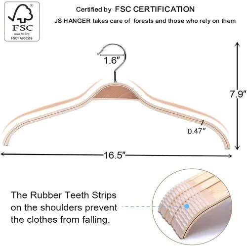 Vista 3 de JS Hanger Perchas de madera ligeras antideslizantes – Paquete de 10 perchas de madera resistentes con rayas suaves para camisola, chaqueta, ropa
