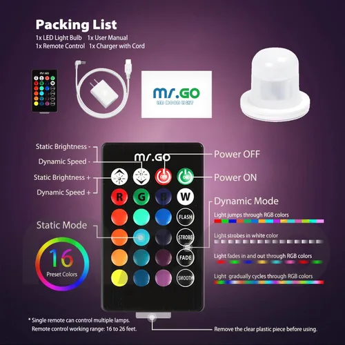 Vista 2 de Mr.Go Módulo de luz LED de repuesto con control remoto y cargador LED cubo y luces de bola, paquete de 1, (LM83-6)