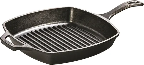 Vista 4 de Lodge L8SGP3ASHH41B - Sartén cuadrada de hierro fundido con mango de silicona roja, 10.5", 10.5 pulgadas, Negro