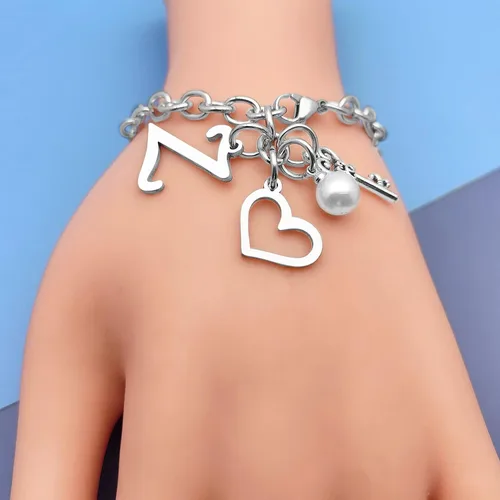 Vista 6 de Pulseras con inicial de la A a la Z, regalo para mujeres y niñas, pulsera de cadena de acero inoxidable con 26 letras del alfabeto, regalos