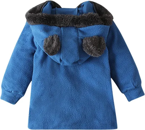 Vista 4 de Comigeewa Chaqueta con capucha y orejas para niños y niñas, cárdigan bonito con cremallera, prendas de vestir chaquetas cálidas sólidas, Azul