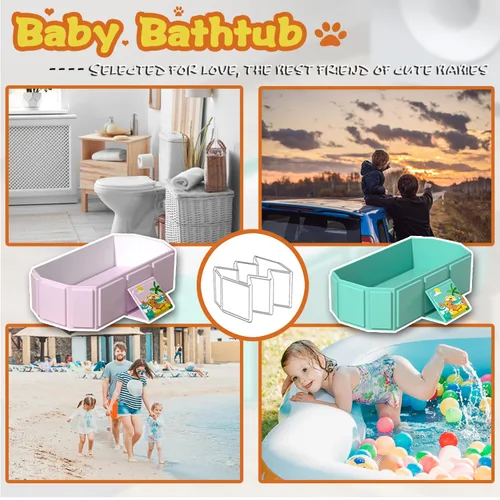 Vista 5 de Bañera plegable para bebés, bandeja de ducha antideslizante portátil para niños, bañera para niños pequeños con tapón de drenaje, piscina de agua