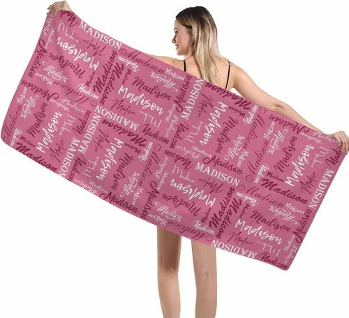 Vista 15 de Interestprint Toalla de piscina con nombre personalizado para niños, adultos y hombres, toalla de playa naranja personalizada con número