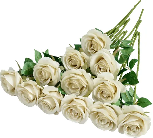 Vista 13 de 12 piezas Rosas Flores Artificiales Rosas Falsas Azul Bebé Rosas de Seda Flores de Seda Blancas Rosas con Tallos Largos para Bodas Hogar Fiestas