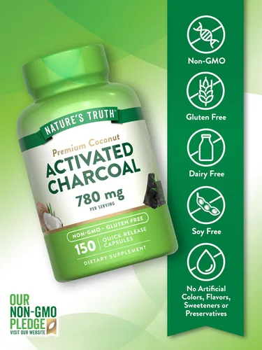 Vista 3 de Nature's Truth Cápsulas de carbón activado 780 mg 150 pastillas