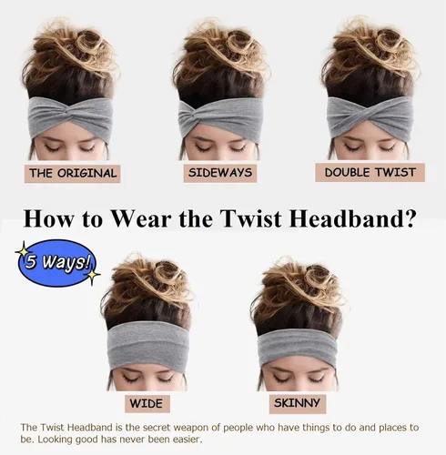 Vista 4 de AKTVSHOW Diademas anchas para el cabello de las mujeres Bandas elásticas suaves trenzadas antideslizantes turbantes para adolescentes y niñas