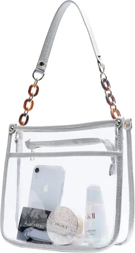 Vista 3 de KKXIU Bolso cruzado transparente de moda para mujeres y adolescentes y niñas, aprobado por el estadio, bolsa de concierto de piel sintética