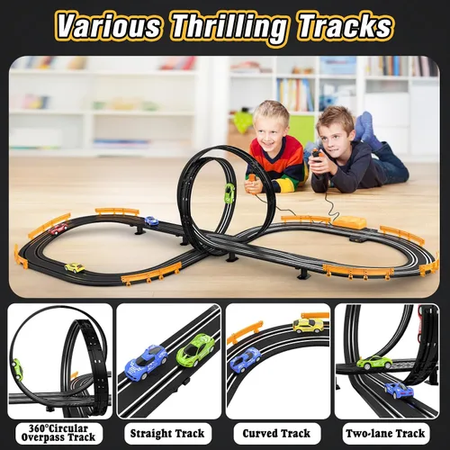 Vista 4 de Juegos de pista de carreras de coches de ranura para niños, pista de carreras de coche con batería o eléctrico con 4 coches de ranura de alta