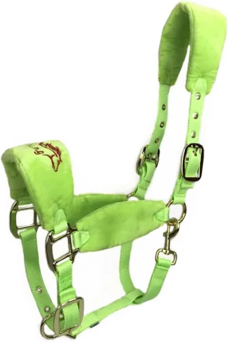 Vista 5 de Caballos acolchados de forro polar con cabestrillo de nailon y accesorios de hardware de color rosa/dorado antidesgaste