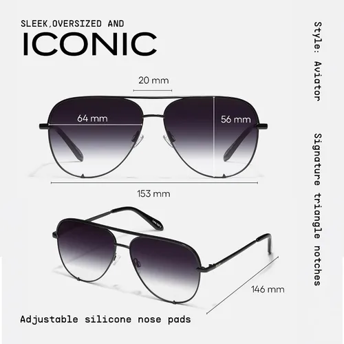 Vista 3 de QUAY High Key Extra Large Aviator Sunglasses Negro/Desvanecer
