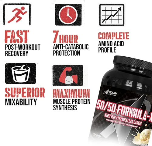 Vista 6 de Apollon Nutrition 50/50 Formula-X Aislado de suero y proteína de caseína 2 lb (cacahuetes salados)