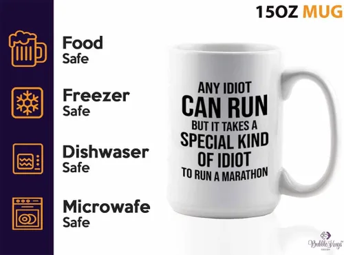 Vista 3 de Runner - Taza de café de 15 onzas, color blanco, maratón idiota, entrenamiento de atleta, entrenamiento de maratonista, entrenador de ciclismo