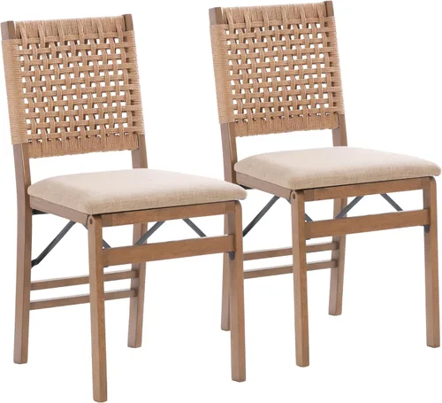 Vista 23 de Bennett - Juego de 2 sillas plegables naturales con respaldo de cuerda y asiento tapizado de lino Linon