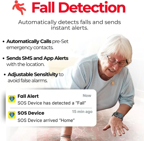 Vista 2 de Seculife Reloj inteligente de alerta médica celular para personas mayores con detección de caídas, seguimiento GPS, botón SOS, monitor de frecuencia