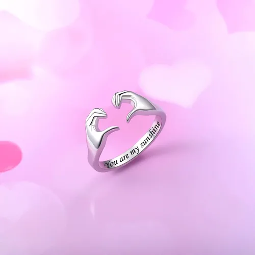Vista 5 de Fookduoduo Anillos de abrazo para mujer, de plata de ley, ajustable, con texto en inglés "Always with You", anillos de joyería para parejas, anillos