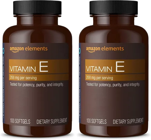 Vista 2 de Amazon Elements Vitamina E, 400 UI, 100 cápsulas blandas, 100 días de suministro (el embalaje puede variar)