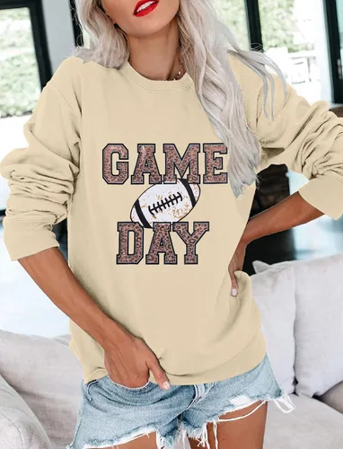 Vista 5 de FAYALEQ Sudadera de manga larga con diseño gráfico de fútbol para mujer, para el día del partido, para la temporada de fútbol