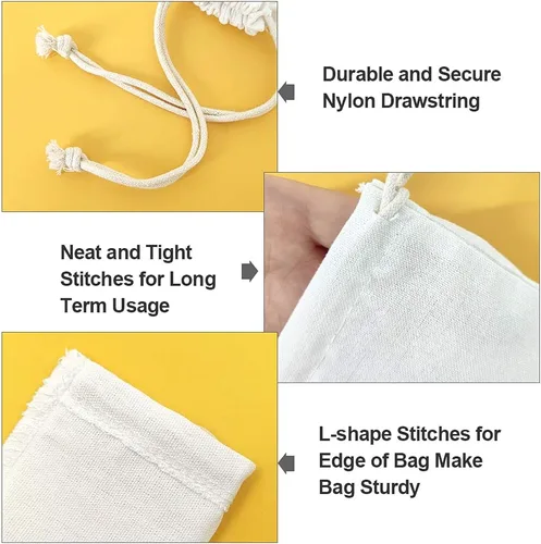 Vista 3 de SumDirect 20 bolsas de muselina de algodón, bolsas de regalo ligeras blancas transpirables con cordón, bolsas de almacenamiento reutilizables