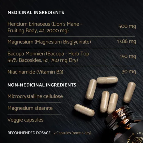 Vista 7 de Mycoveda Cognition Lions Mane Hongo, Bacopa Monnieri Suplemento natural para una mejor cognición y concentración