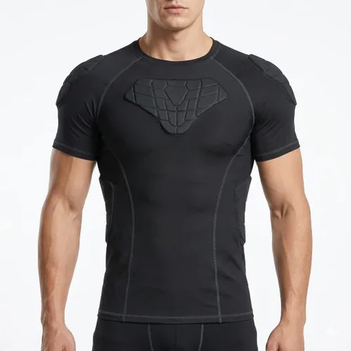Vista 9 de TUOY New Football Rib Chest Protector Shirt Padded Compression Shirts 6 Pads Adult Sizes Dark Black