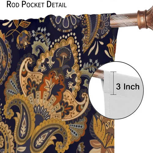 Vista 154 de Cortinas opacas con estampado de flores de cachemira, estampado de cachemira sobre fondo blanco, para decoración del hogar, cocina, restaurante