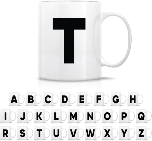 Vista 11 de Retreez Taza con monograma con monograma del alfabeto de la A a la Z con inicial, tazas de café de cerámica de 11 onzas – Agradecimiento