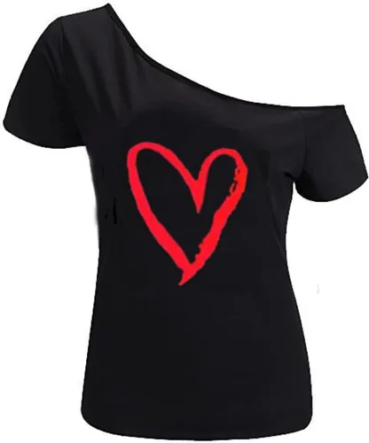 Vista 22 de MAGICMK - Camiseta casual para mujer, con estampado de labios y hombro descubierto, talla extragrande