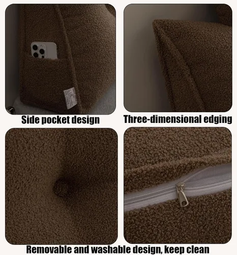 Vista 2 de Almohada de cabecero tamaño twin, con almohada de rollo cervical, con dos grandes bolsillos laterales, funda extraíble, para descanso en cama